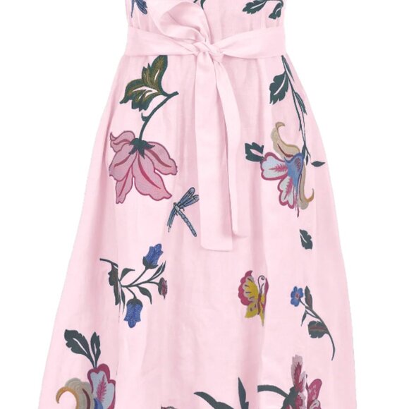 Fanm Mon Gloriosa Pink Floral Embroidered Cotton Midi Dress Size Medium - Picture 6 of 6